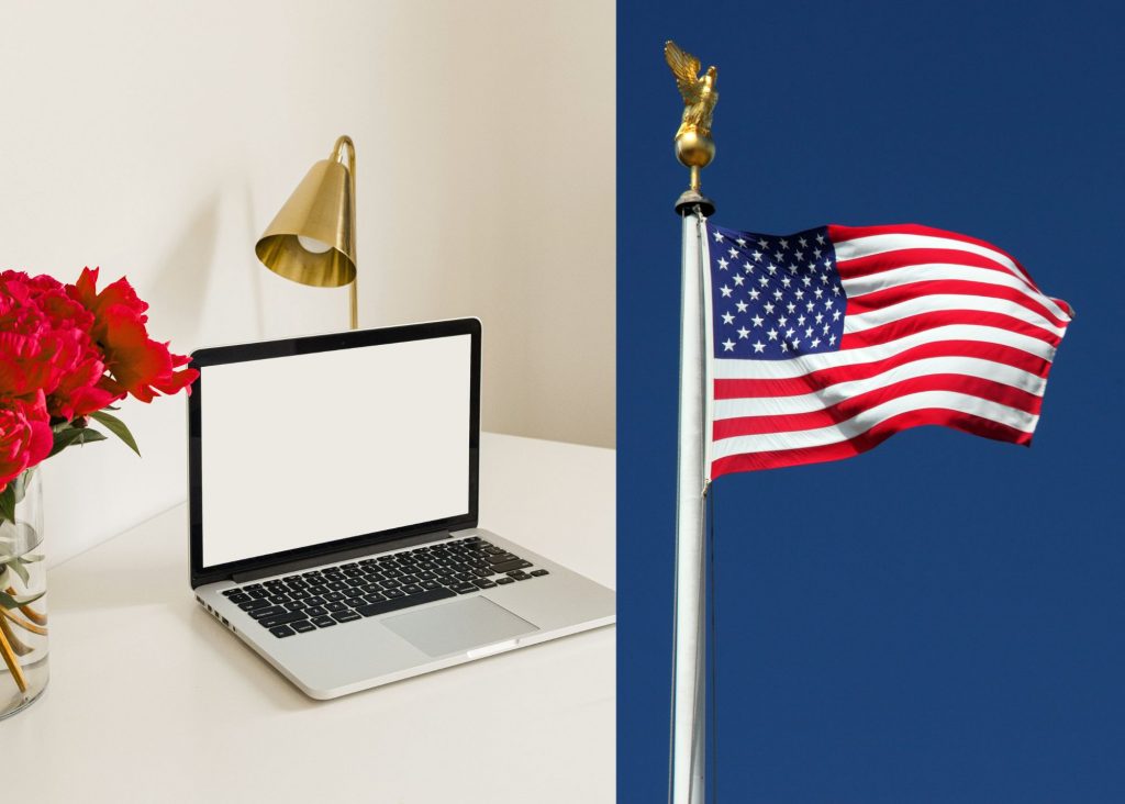 A clean desk and an American flag