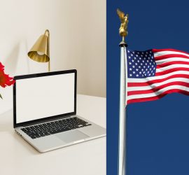 A clean desk and an American flag