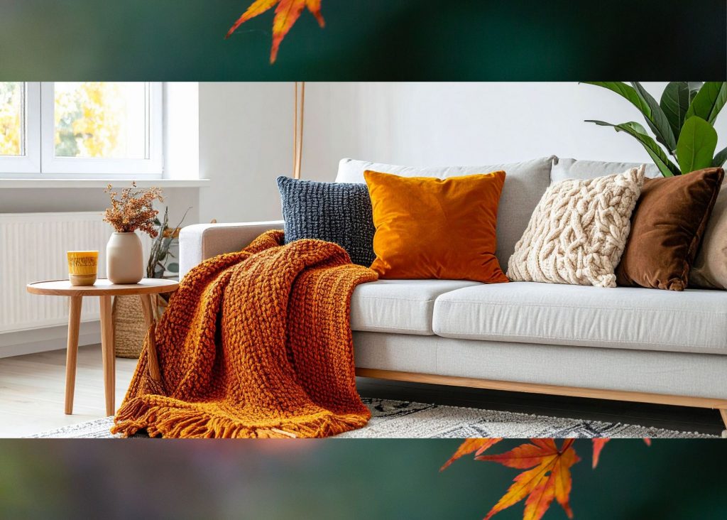 Organized living room downsized and decorated in fall colors